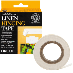 Lineco Self-Adhesive Linen Hinging Tape, 1.25 Inch x 35 Feet, Neutral pH Acrylic Adhesive, Acid-Free, Hinging Artwork, White